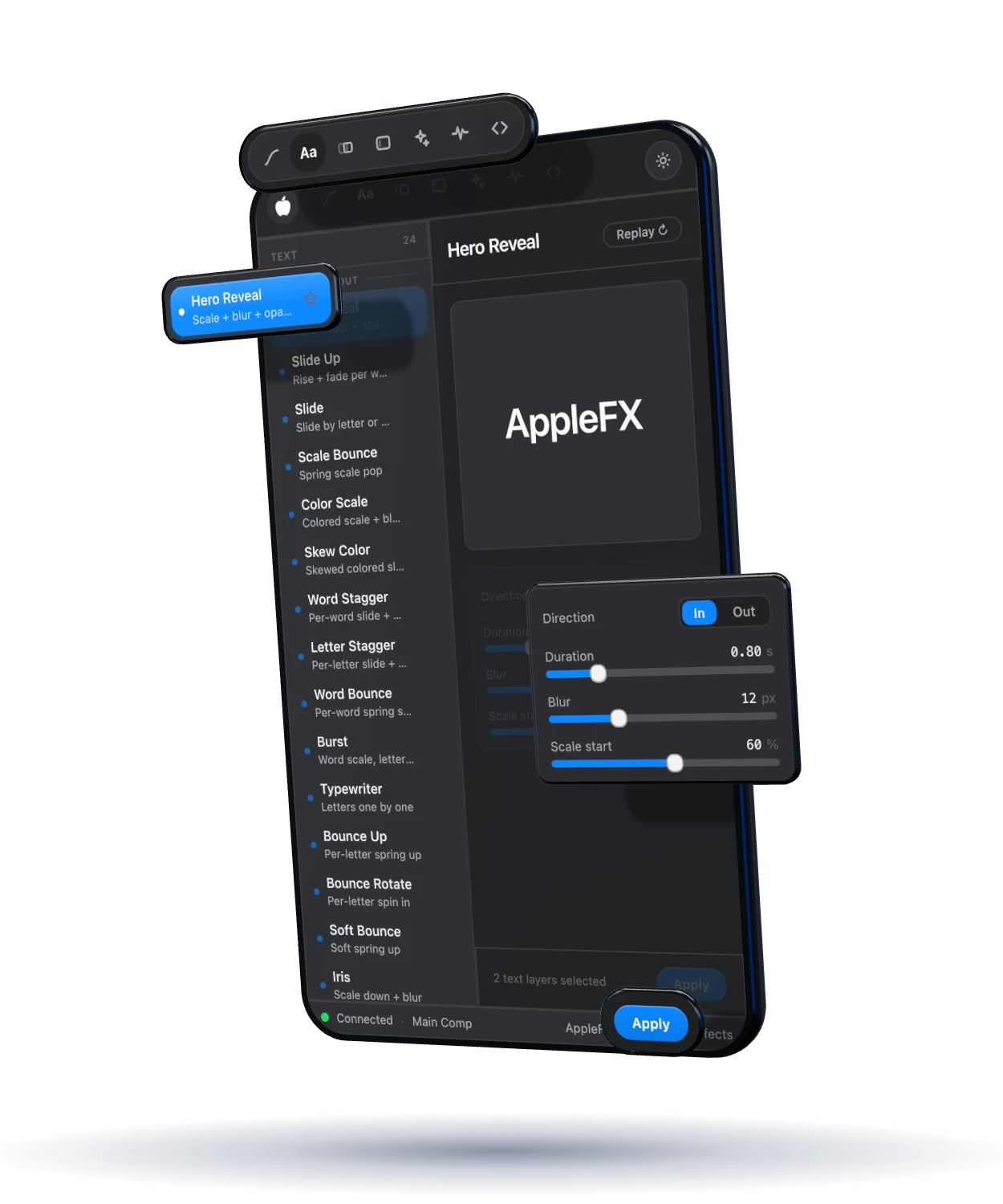 AppleFX panel for After Effects in 3D