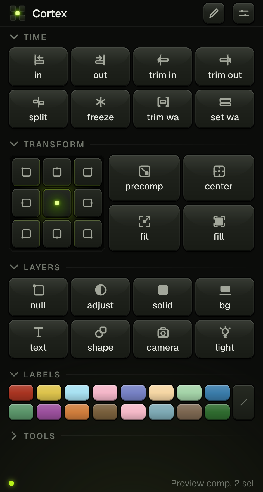 The Cortex panel